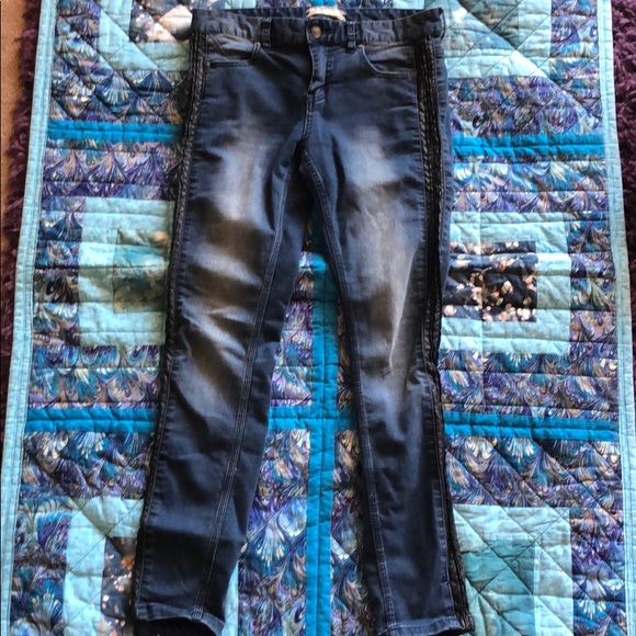 Free People Dark Wash Knee Fade Leather Pin Pant - Picture 3 of 8